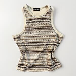 Most Famous Women’s Knit Tank Top Beige Brown Striped Y2K Retro Boho Medium